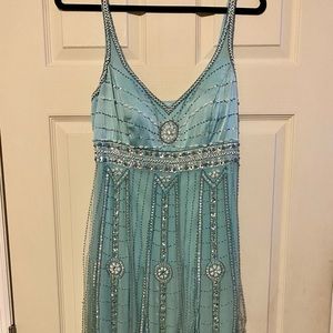 Light Blue Full Sequin Knee-Length Party Dress by Sue Wong in Size 4